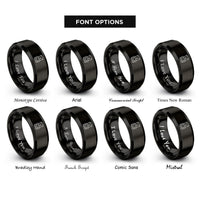 font options for inside engraving on black baby bear heart rings