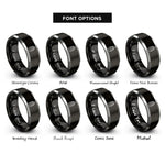 font options for inside engraving on black & silver baby bottle heart rings