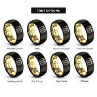 font options for inside engraving on black & gold baby footprints rings