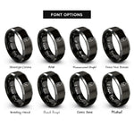 font options for inside engraving on black & gray baby swaddle heart rings