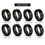 font options for inside engraving on black baby swaddle heart rings