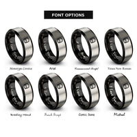 font options for inside engraving on black & grey backpack rings
