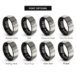 font options for inside engraving on black & grey backpack pack compass rings