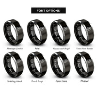 font options for inside engraving on black & gray backpack pack compass rings