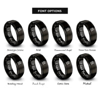 font options for inside engraving on black backpacker couple rings