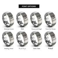font options for inside engraving on gray backpacker couple rings