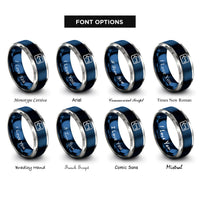 font options for inside engraving on blue & gray backspace key rings