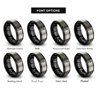 font options for inside engraving on black & silver bacon strip repeat rings