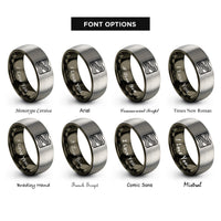 font options for inside engraving on gunmetal & grey bacon strip repeat rings