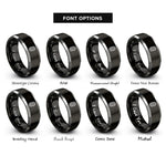 font options for inside engraving on black & silver bacteria icon rings