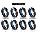 font options for inside engraving on black & blue & grey badminton racquet shuttlecock rings