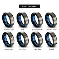 font options for inside engraving on black & blue & gray badminton racquet shuttlecock rings