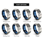 font options for inside engraving on blue & grey badminton racquet shuttlecock rings