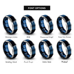 font options for inside engraving on blue & grey badminton racquet shuttlecock rings
