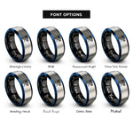 font options for inside engraving on black & blue & silver badminton racquets rings
