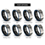 font options for inside engraving on black & blue & grey badminton racquets rings
