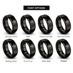 font options for inside engraving on black balance scale heart rings