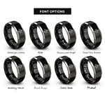 font options for inside engraving on black & grey balance scale star rings