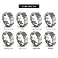 font options for inside engraving on gray balanced rock arches rings