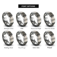 font options for inside engraving on grey balanced rock arches rings