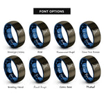 font options for inside engraving on gunmetal & blue balanced rock arches rings