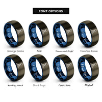 font options for inside engraving on gunmetal & blue balanced rock arches rings