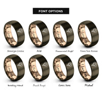 font options for inside engraving on gunmetal & rose gold balloon cluster rings