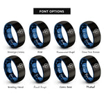 font options for inside engraving on black & blue balloons rings