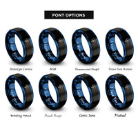 font options for inside engraving on black & blue balloons rings