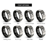 font options for inside engraving on black & silver ballot box checkmark rings
