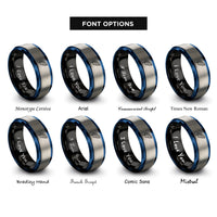 font options for inside engraving on black & blue & silver banana leaf rings