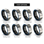 font options for inside engraving on black & blue & silver banana leaf rings