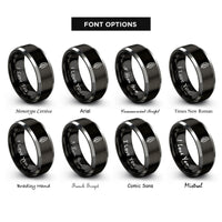 font options for inside engraving on black & grey banana leaf rings