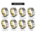 font options for inside engraving on gold & gray banana leaf rings