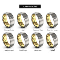 font options for inside engraving on gold & gray banana leaf rings