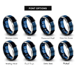 font options for inside engraving on blue & silver banana plug rings