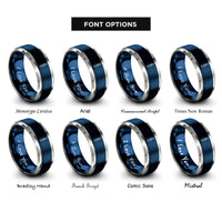 font options for inside engraving on blue & silver banana plug rings