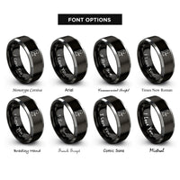 font options for inside engraving on black & silver band saw rings