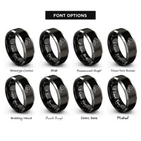 font options for inside engraving on black & grey bandage roll rings