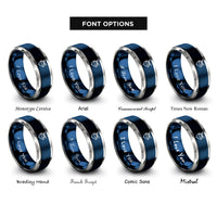 font options for inside engraving on blue & gray bandana knot rings