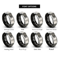 font options for inside engraving on black & silver bar clamp rings