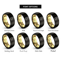 font options for inside engraving on black & gold barbados rings