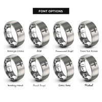 font options for inside engraving on grey barbed wire cross rings