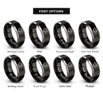 font options for inside engraving on black & grey barbed wire heart rings