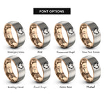 font options for inside engraving on rose gold & silver barbed wire heart rings