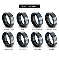 font options for inside engraving on black & blue & grey barbless hook knot rings