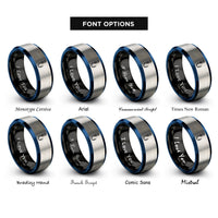 font options for inside engraving on black & blue & gray barbless hook knot rings
