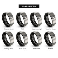 font options for inside engraving on black & silver barn owl rings