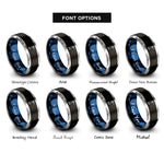 font options for inside engraving on black & blue & gray barnegat lighthouse beam rings