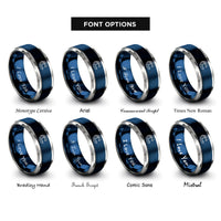 font options for inside engraving on blue & silver barrel wave crest rings